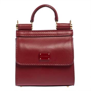Pre Owned Dolce & Gabbana Red Leather Sicily 58 Micro Bag