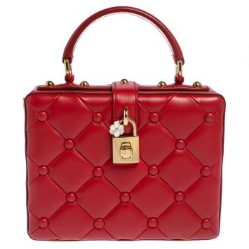 Pre Owned Dolce & Gabbana Red Quilted Leather Box Top Handle Bag