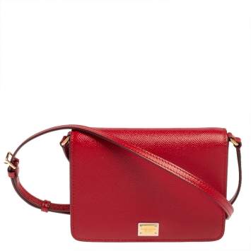 Pre Owned Dolce & Gabbana Red Leather Crossbody Bag
