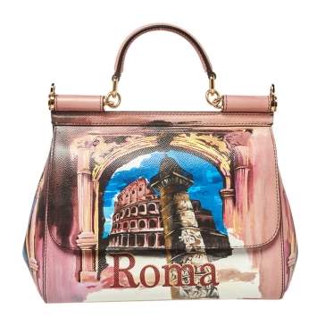 Pre Owned Dolce & Gabbana Multicolor Roma Print Leather Medium Miss Sicily Top Handle Bag