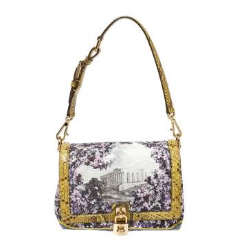 Pre Owned Dolce & Gabbana Multicolor Printed Canvas and Python Trim Miss Dolce Bag