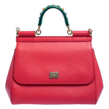 Pre Owned Dolce & Gabbana Fuchsia Leather Medium Miss Sicily Top Handle Bag