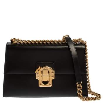 Pre Owned Dolce & Gabbana Black Leather Lucia Shoulder Bag