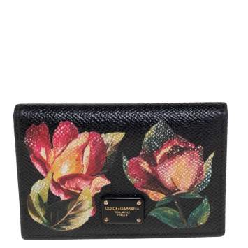 Pre Owned Dolce & Gabbana Black Floral Print Card Case 