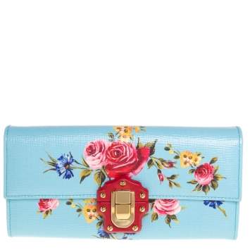 Pre Owned Dolce & Gabbana Multicolor Floral Print Leather Lucia Continental Wallet