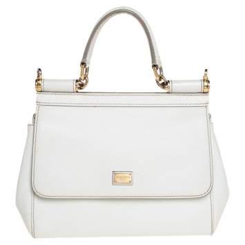 Pre Owned Dolce & Gabbana White Leather Small Miss Sicily Top Handle Bag