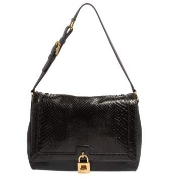 Pre Owned Dolce and Gabbana Black Python and Leather Padlock Shoulder Bag