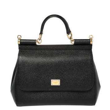 Pre Owned Dolce & Gabbana Black Leather Medium Miss Sicily Top Handle Bag
