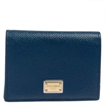 Pre Owned Dolce & Gabbana Blue Leather Flap Card Holder