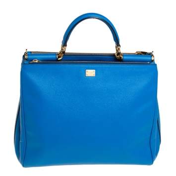Pre Owned Dolce & Gabbana Azure Blue Leather Miss Sicily Double Zip Top Handle Bag
