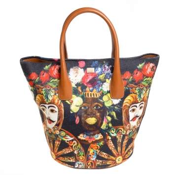 Pre Owned Dolce & Gabbana Printed Canvas and Leather Shopper Tote