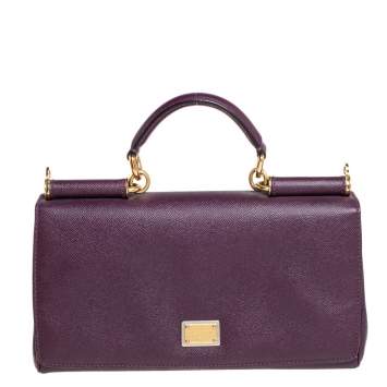 Pre Owned Dolce & Gabbana Purple Leather Top Handle Bag