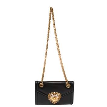 Pre Owned Dolce & Gabbana Black Leather Mini Devotion Shoulder Bag