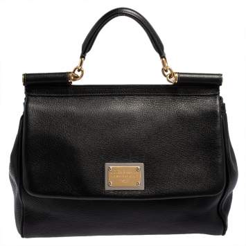Pre Owned Dolce & Gabbana Black Leather Large Miss Sicily Top Handle Bag