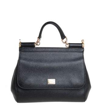 Pre Owned Dolce & Gabbana Black Leather Medium Miss Sicily Top Handle Bag
