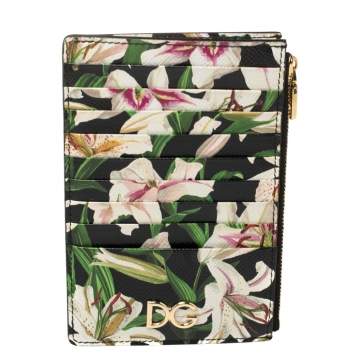 Pre Owned Dolce & Gabbana Multicolor Floral Print Leather Zip Card Holder 