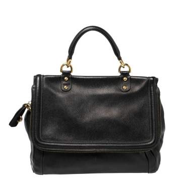 Pre Owned Dolce & Gabbana Black Leather Flap Top Handle Bag