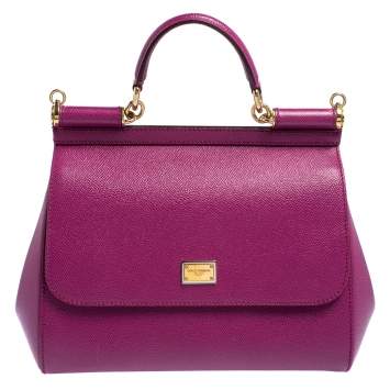 Pre Owned Dolce & Gabbana Pink Leather Medium Miss Sicily Top Handle Bag