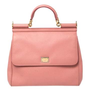 Pre Owned Dolce & Gabbana Pink Leather Large Miss Sicily Top Handle Bag