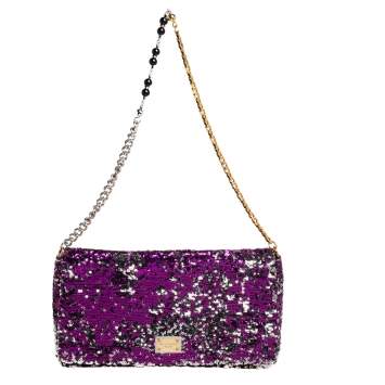 Pre Owned Dolce & Gabbana Purple/Silver Sequin Miss Charles Shoulder Bag