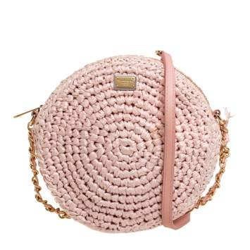 Pre Owned Dolce & Gabbana Pink Blush Straw Round Crossbody Bag