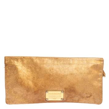 مملوكة مسبقًا Dolce & Gabbana Gold Leather Bifold Clutch