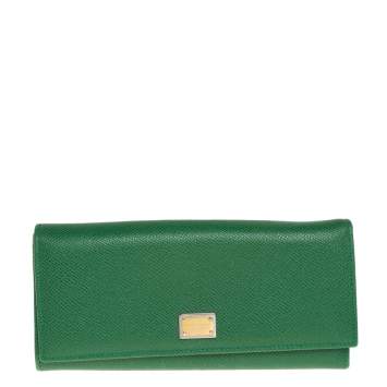 Pre Owned Dolce & Gabbana Green Dauphine Leather Continental Wallet