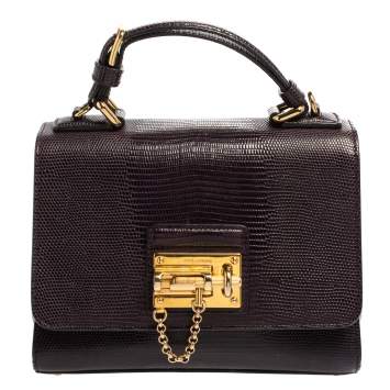 Pre Owned Dolce & Gabbana Dark Purple Lizard Embossed Leather Small Miss Monica Top Handle Bag