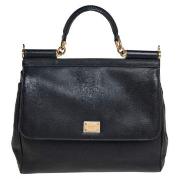 Pre Owned Dolce & Gabbana Black Leather Large Miss Sicily Top Handle Bag