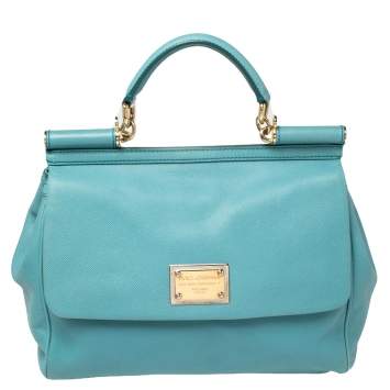 Pre Owned Dolce & Gabbana Blue Leather Large Miss Sicily Top Handle Bag
