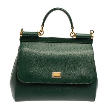 Pre Owned Dolce & Gabbana Green Leather Medium Miss Sicily Top Handle Bag