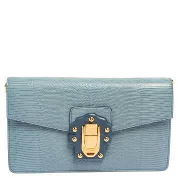 Pre Owned Dolce & Gabbana Blue Lizard Embossed Leather Lucia Shoulder Bag