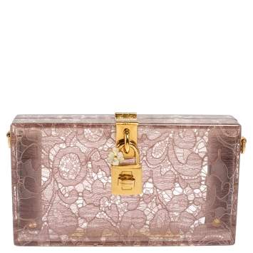 Pre Owned Dolce & Gabbana Pink Acrylic Lace Dolce Box Bag