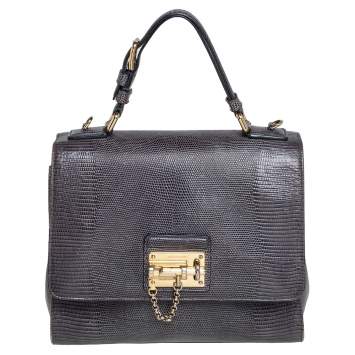 Pre Owned Dolce & Gabbana Grey Lizard Embossed Leather Medium Miss Monica Top Handle Bag