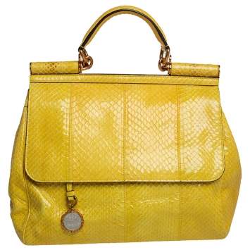 Pre Owned Dolce & Gabbana Yellow Python Medium Heritage Miss Sicily Top Handle Bag