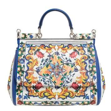 Pre Owned Dolce & Gabbana Multicolor Majolica Print Leather Miss Sicily Shopper Top Handle Bag