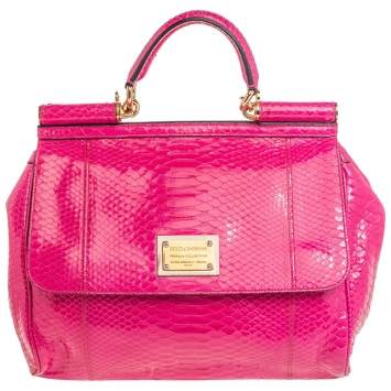 Pre Owned Dolce & Gabbana Pink Python Large Miss Sicily Top Handle Bag