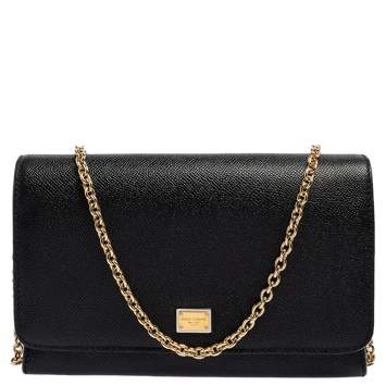 Pre Owned Dolce & Gabbana Black Leather Flap Chain Clutch