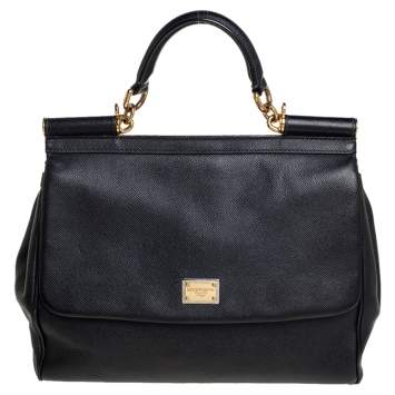 Pre Owned Dolce & Gabbana Black Leather Large Miss Sicily Top Handle Bag