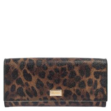 Pre Owned Dolce & Gabbana Brown Leopard Print Leather Dauphine Continental Wallet