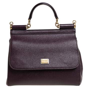 Pre Owned Dolce & Gabbana Maroon Leather Medium Miss Sicily Top Handle Bag