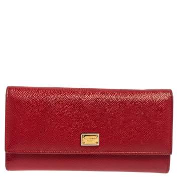 Pre Owned Dolce & Gabbana Red Dauphine Leather Continental Wallet