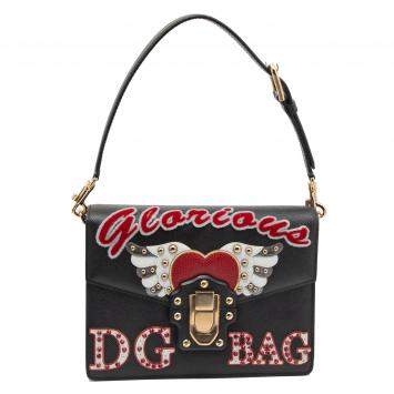 Pre Owned Dolce & Gabbana Black Leather Lucia Embellished Shoulder Bag    