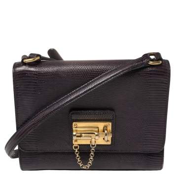 Pre Owned Dolce & Gabbana Plum Lizard Embossed Leather Miss Monica Shoulder Bag