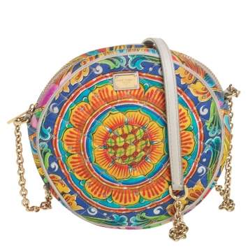 Pre Owned Dolce & Gabbana Multicolor Printed Quilted Fabric Miss Glam Round Shoulder Bag