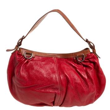Pre Owned Dolce & Gabbana Red Shimmery Glossy Leather Miss Fluid Hobo