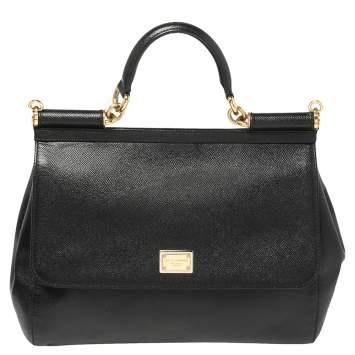 Pre Owned Dolce & Gabbana Black Leather Large Miss Sicily Top Handle Bag