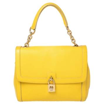 Pre Owned Dolce & Gabbana Yellow Leather Padlock Top Handle Bag