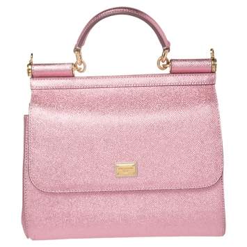 Pre Owned Dolce & Gabbana Metallic Pink Leather Medium Miss Sicily Top Handle Bag