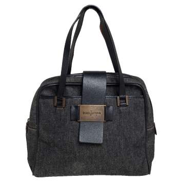 Pre Owned Dolce & Gabbana Black Denim and Leather Flap Satchel